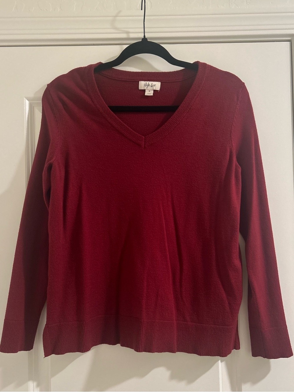 Style & Co. V-Neck Long Sleeve Sweater - Burgundy